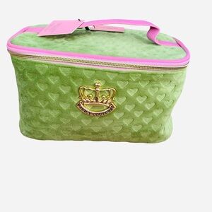 Juicy Couture NWT Green Velour Pink Gold Accents Zipper Cosmetic Bag